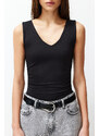 Trendyol Black V Neck Flexible Snaps Knitted Bodysuit