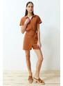 Trendyol Brown Elastic Waist Mini Woven Mini Jumpsuit