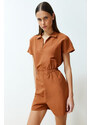 Trendyol Brown Elastic Waist Mini Woven Mini Jumpsuit