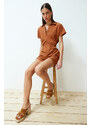 Trendyol Brown Elastic Waist Mini Woven Mini Jumpsuit