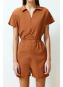 Trendyol Brown Elastic Waist Mini Woven Mini Jumpsuit