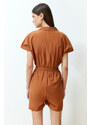 Trendyol Brown Elastic Waist Mini Woven Mini Jumpsuit