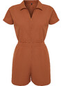 Trendyol Brown Elastic Waist Mini Woven Mini Jumpsuit