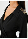Koton Midi Shirt Dress Wrapped Long Sleeve Slit Embroidered