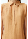 Trendyol Camel A-line Shirt Collar Aerobin Maxi Woven Dress