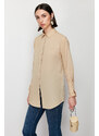 Trendyol Stone Ruffle Detail Cotton Woven Shirt