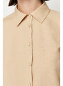 Trendyol Stone Ruffle Detail Cotton Woven Shirt
