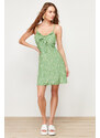 Trendyol Dark Green A-Line Mini Tie Detail Floral Patterned Woven Dress