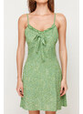 Trendyol Dark Green A-Line Mini Tie Detail Floral Patterned Woven Dress