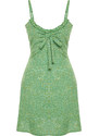 Trendyol Dark Green A-Line Mini Tie Detail Floral Patterned Woven Dress