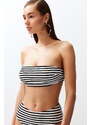 Trendyol Black-White Striped Strapless Textured Hipster Bikini Top