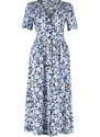 Trendyol Blue Floral V Neck Midi Woven Shirt Dress