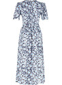 Trendyol Blue Floral V Neck Midi Woven Shirt Dress