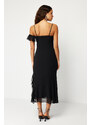 Trendyol Black Flounced Chiffon Stylish Evening Dress