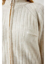 Happiness İstanbul Women's Cream Zippered Knitwear Cardigan