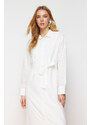 Trendyol White Floral Belted Brode Lined Woven Shirt Dress