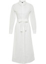 Trendyol White Floral Belted Brode Lined Woven Shirt Dress