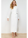 Trendyol White Floral Belted Brode Lined Woven Shirt Dress