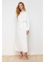 Trendyol White Floral Belted Brode Lined Woven Shirt Dress