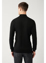 Avva Men's Black Knitwear Sweater Half Turtleneck Front Textured Cotton Regular Fit