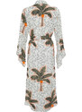 Trendyol Tropical Pattern Belted Maxi Woven 100% Cotton Kimono & Kaftan