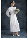 Trendyol Cream Pleated Woven Lined Chiffon Bride/Special Occasion Dress