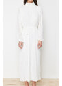 Trendyol Cream Pleated Woven Lined Chiffon Bride/Special Occasion Dress