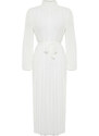 Trendyol Cream Pleated Woven Lined Chiffon Bride/Special Occasion Dress