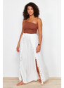 Trendyol Curve Ecru Maxi Woven Tasseled Beach Skirt