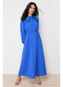 Trendyol Blue Baby Collar Linen Look Woven Dress
