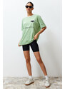 Trendyol Green Oversize Motto Printed Crew Neck Short Sleeve Knitted T-Shirt