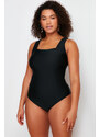 Trendyol Curve Black Square Neck Knitted Compression Swimsuit