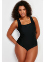 Trendyol Curve Black Square Neck Knitted Compression Swimsuit