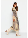 Trendyol Stone Sleeves Button Detailed Striped Knitwear Dress