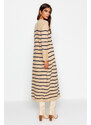 Trendyol Stone Sleeves Button Detailed Striped Knitwear Dress