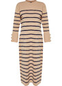 Trendyol Stone Sleeves Button Detailed Striped Knitwear Dress