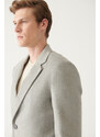 Avva Men's Light Gray Slit Woolen Cachet Comfort Fit Comfort Cut Coat