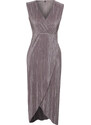 Trendyol Anthracite Pleat Regular/Normal Pattern Double Breasted Collar Knitted Maxi Dress