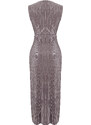 Trendyol Anthracite Pleat Regular/Normal Pattern Double Breasted Collar Knitted Maxi Dress