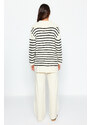 Trendyol Beige Striped Collar Tie Detail Sweater-Trousers Knitwear Two Piece Set