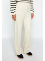 Trendyol Beige Striped Collar Tie Detail Sweater-Trousers Knitwear Two Piece Set