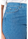 Trendyol Curve Dark Blue Striped Wide Cut Jeans