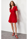 Trendyol Red V-Neck Bow Detailed Mini Woven Dress