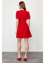 Trendyol Red V-Neck Bow Detailed Mini Woven Dress