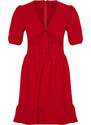 Trendyol Red V-Neck Bow Detailed Mini Woven Dress