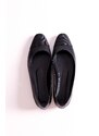 Shoeberry Women's Ellisy Black Two-tone Oval Toe Flats Black Skin.