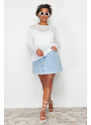 Trendyol Curve White Linen Look Transparent Knitted Blouse