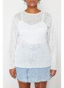 Trendyol Curve White Linen Look Transparent Knitted Blouse