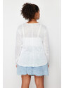 Trendyol Curve White Linen Look Transparent Knitted Blouse