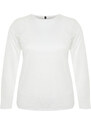 Trendyol Curve White Linen Look Transparent Knitted Blouse